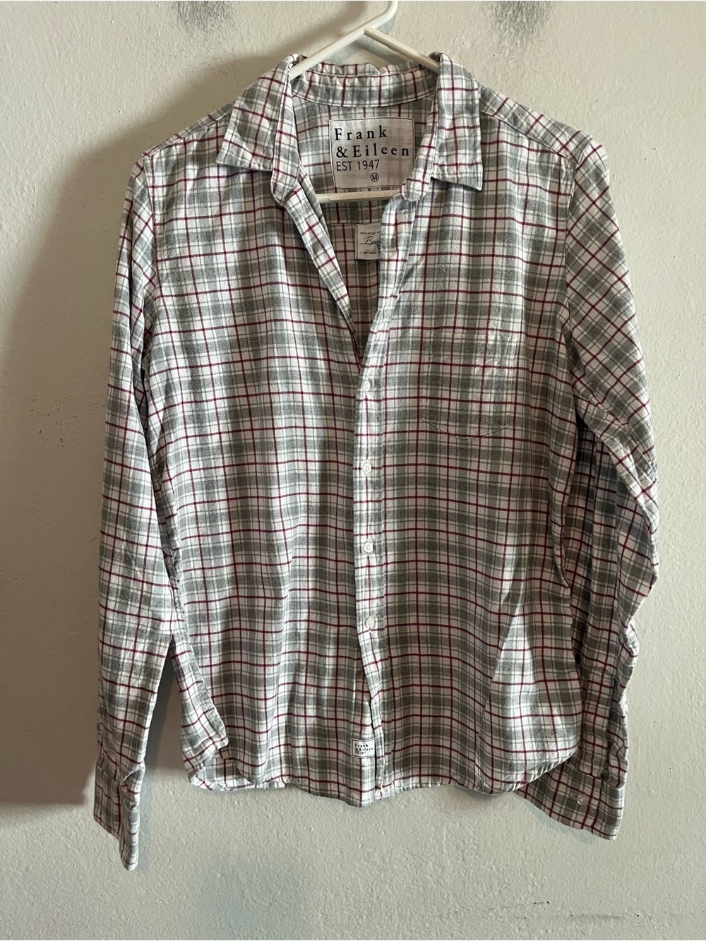 Frank & Eileen Women’s BARRY White Gray Flannel Plaid Button-Up Shirt Medium